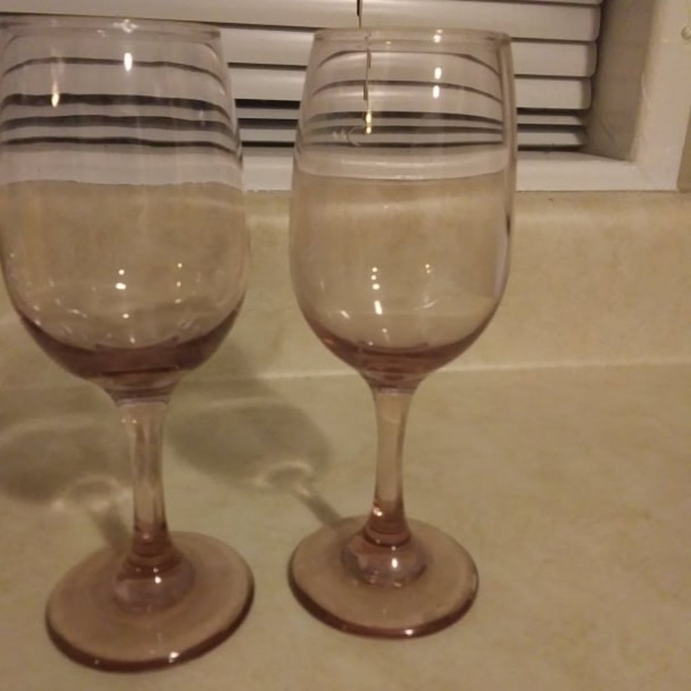 Pair of antique wine glasses - rose colored